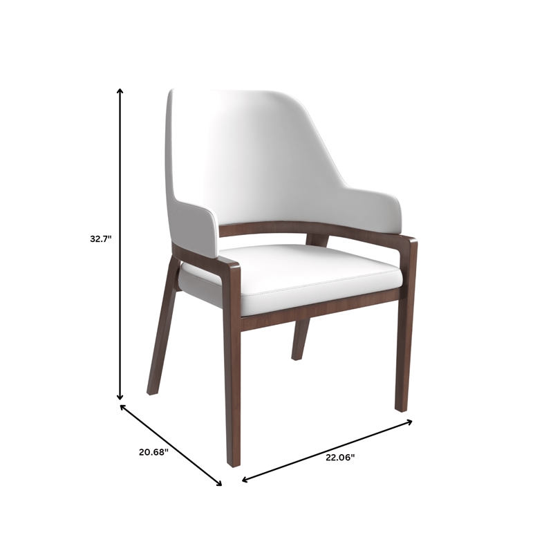 Leather Dining Chair with Curved Open Back and Rubberwood Legs in White