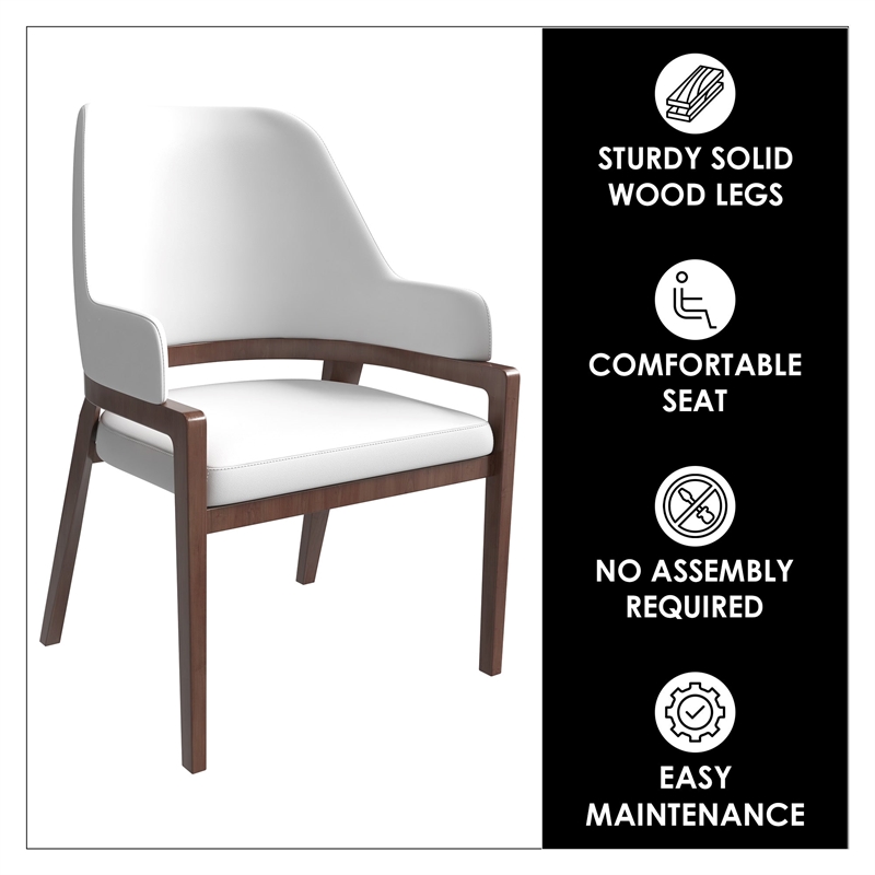 Leather Dining Chair with Curved Open Back and Rubberwood Legs in White