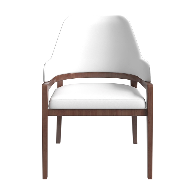 Leather Dining Chair with Curved Open Back and Rubberwood Legs in White