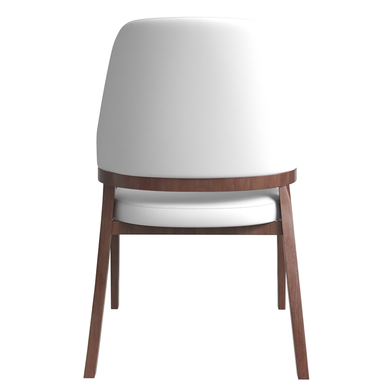Leather Dining Chair with Curved Open Back and Rubberwood Legs in White