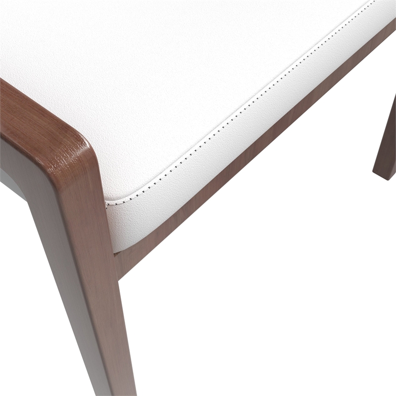 Leather Dining Chair with Curved Open Back and Rubberwood Legs in White