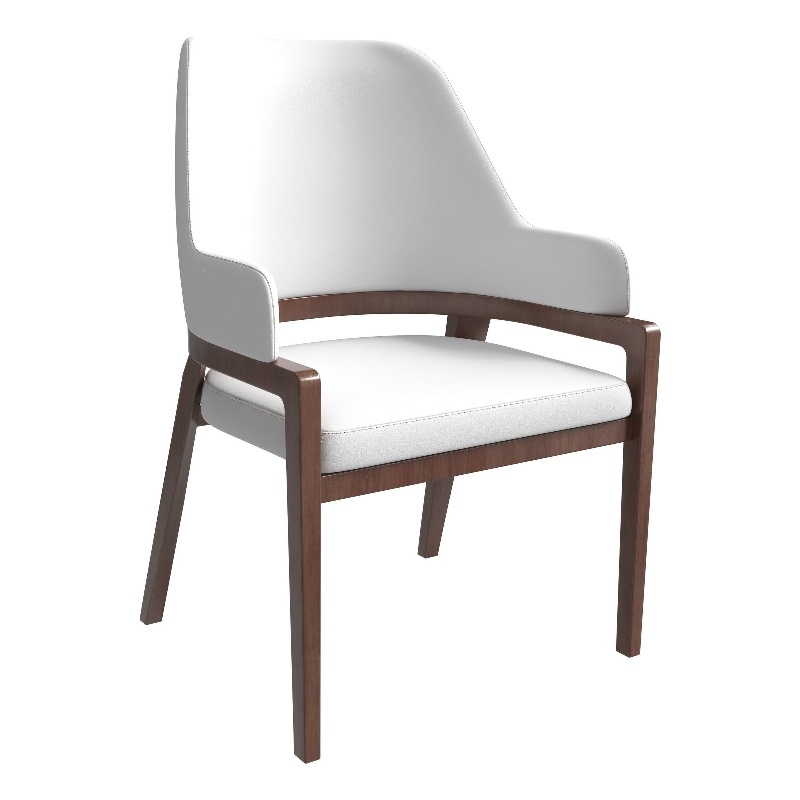 Leather Dining Chair with Curved Open Back and Rubberwood Legs in White