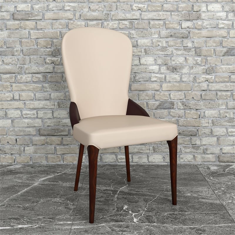 Leather Dining Chair Kitchen Accent Side Chair with Rubberwood Legs in Brown