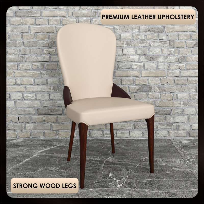 Leather Dining Chair Kitchen Accent Side Chair with Rubberwood Legs in Brown