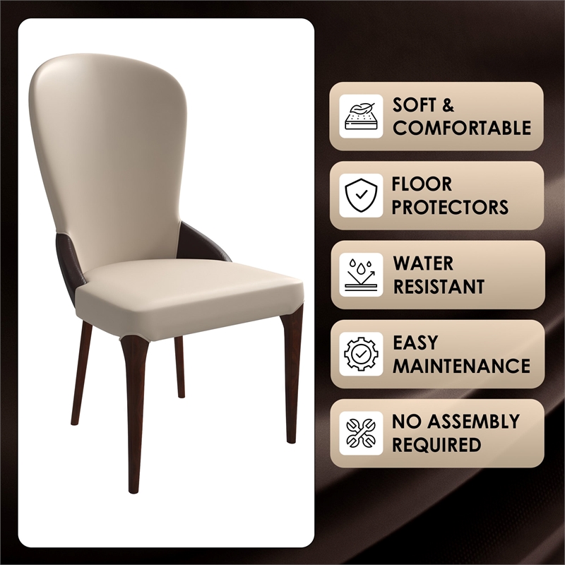 Leather Dining Chair Kitchen Accent Side Chair with Rubberwood Legs in Brown