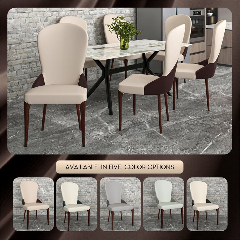 Leather Dining Chair Kitchen Accent Side Chair with Rubberwood Legs in Brown