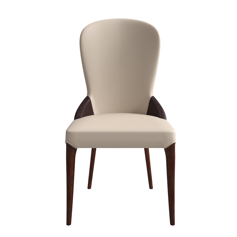 Leather Dining Chair Kitchen Accent Side Chair with Rubberwood Legs in Brown