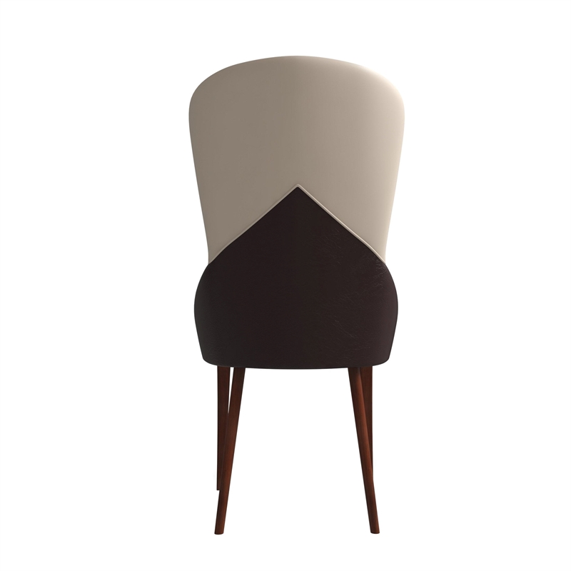 Leather Dining Chair Kitchen Accent Side Chair with Rubberwood Legs in Brown