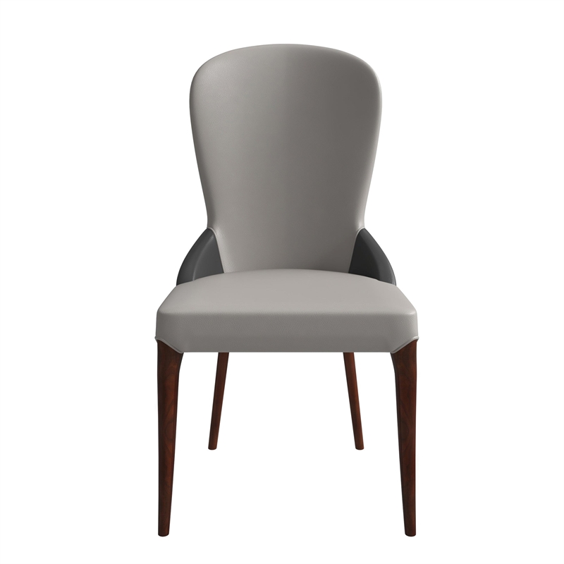 Leather Dining Chair Kitchen Accent Side Chair with Rubberwood Legs in Gray