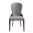 Leather Dining Chair Kitchen Accent Side Chair with Rubberwood Legs in Gray
