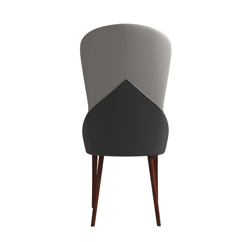 Leather Dining Chair Kitchen Accent Side Chair with Rubberwood Legs in Gray
