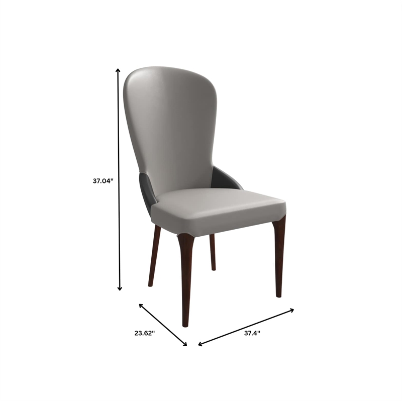 Leather Dining Chair Kitchen Accent Side Chair with Rubberwood Legs in Gray