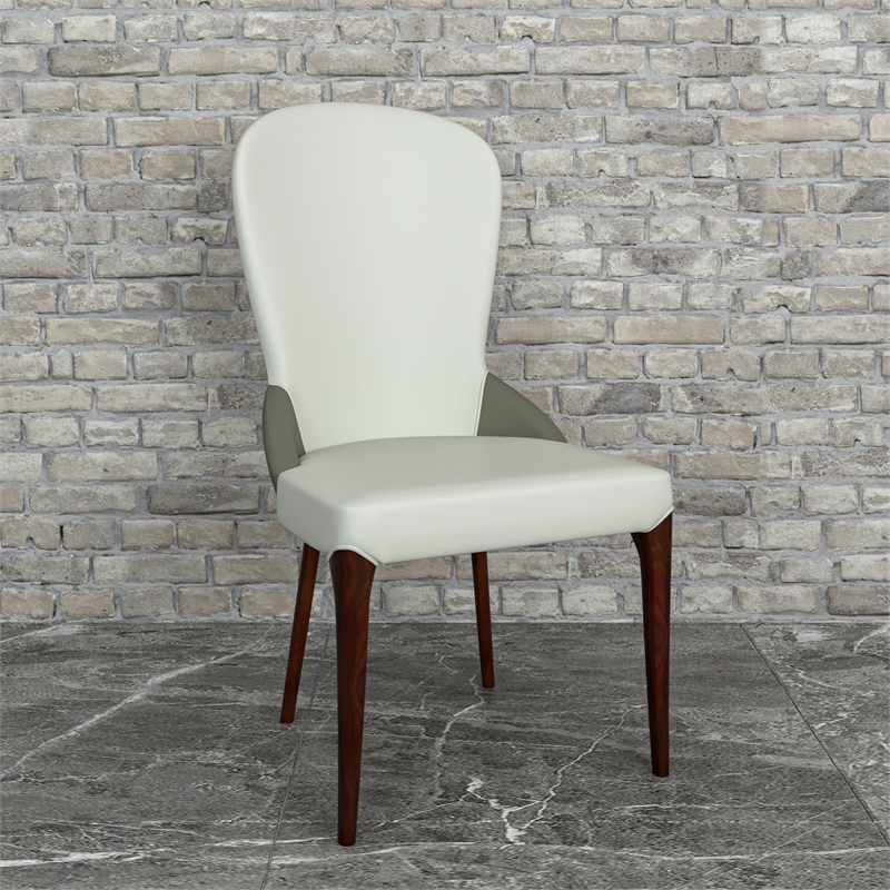 Leather Dining Chair Kitchen Accent Side Chair with Rubberwood Legs in Taupe