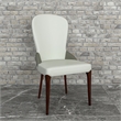 Leather Dining Chair Kitchen Accent Side Chair with Rubberwood Legs in Taupe
