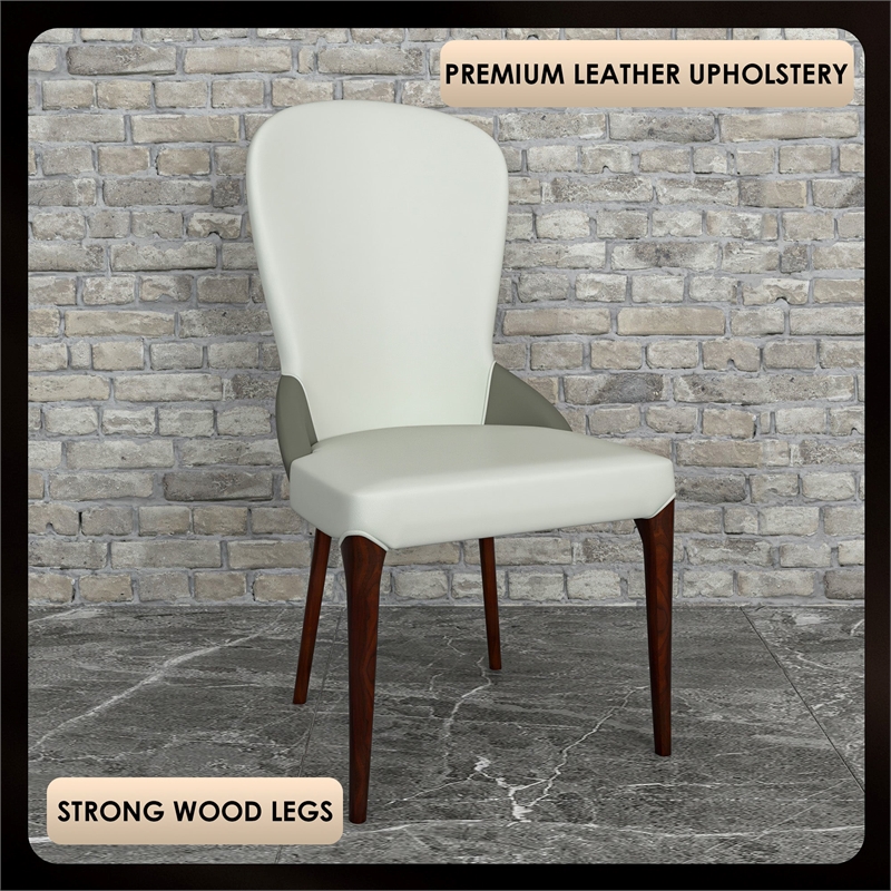 Leather Dining Chair Kitchen Accent Side Chair with Rubberwood Legs in Taupe
