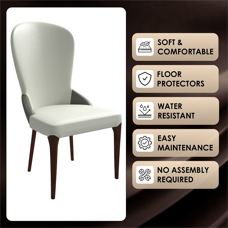Leather Dining Chair Kitchen Accent Side Chair with Rubberwood Legs in Taupe