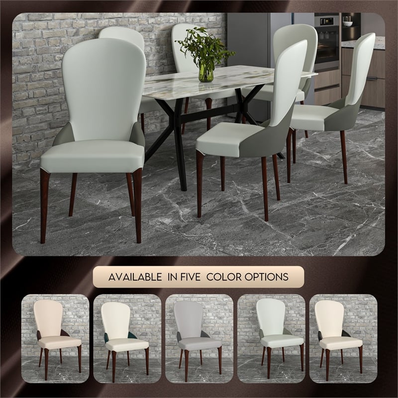 Leather Dining Chair Kitchen Accent Side Chair with Rubberwood Legs in Taupe
