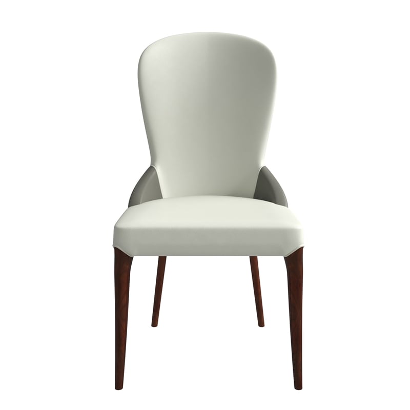 Leather Dining Chair Kitchen Accent Side Chair with Rubberwood Legs in Taupe
