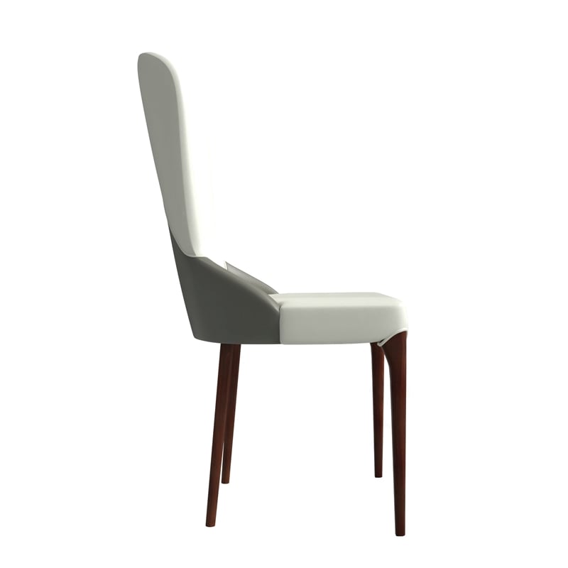 Leather Dining Chair Kitchen Accent Side Chair with Rubberwood Legs in Taupe