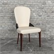 Leather Dining Chair Kitchen Accent Side Chair with Rubberwood Legs in Black