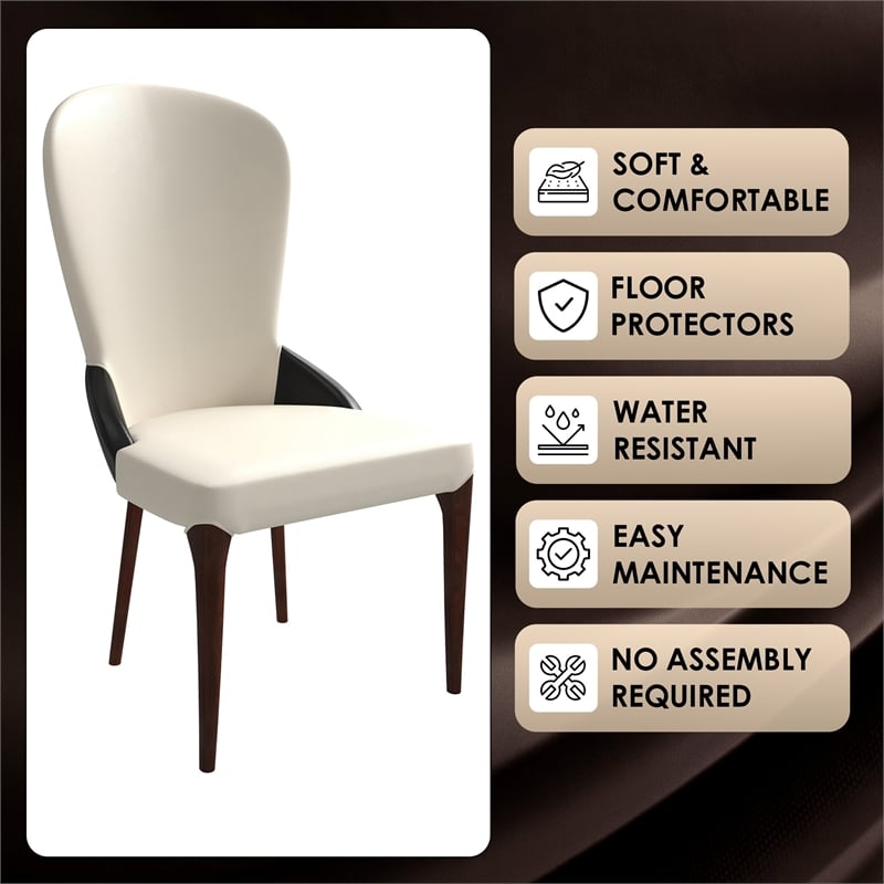 Leather Dining Chair Kitchen Accent Side Chair with Rubberwood Legs in Black