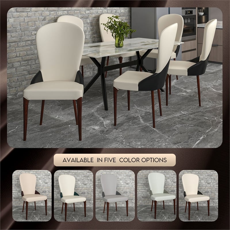 Leather Dining Chair Kitchen Accent Side Chair with Rubberwood Legs in Black