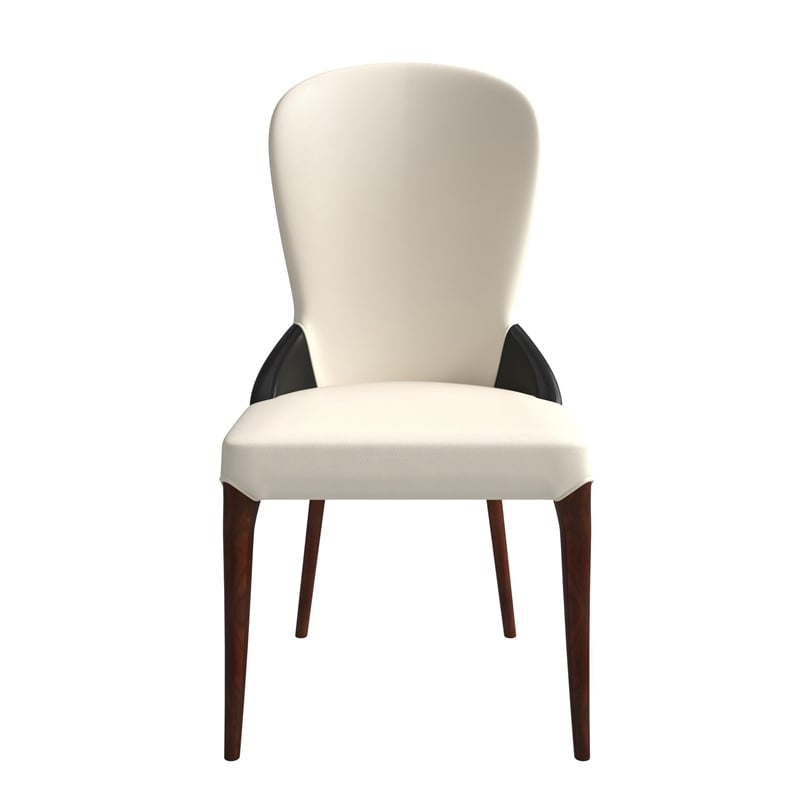 Leather Dining Chair Kitchen Accent Side Chair with Rubberwood Legs in Black