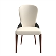 Leather Dining Chair Kitchen Accent Side Chair with Rubberwood Legs in Black