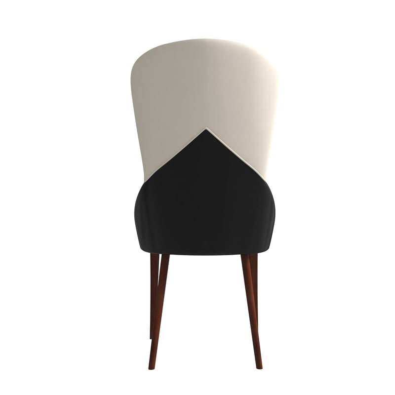 Leather Dining Chair Kitchen Accent Side Chair with Rubberwood Legs in Black