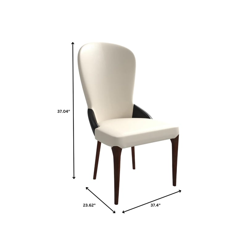 Leather Dining Chair Kitchen Accent Side Chair with Rubberwood Legs in Black