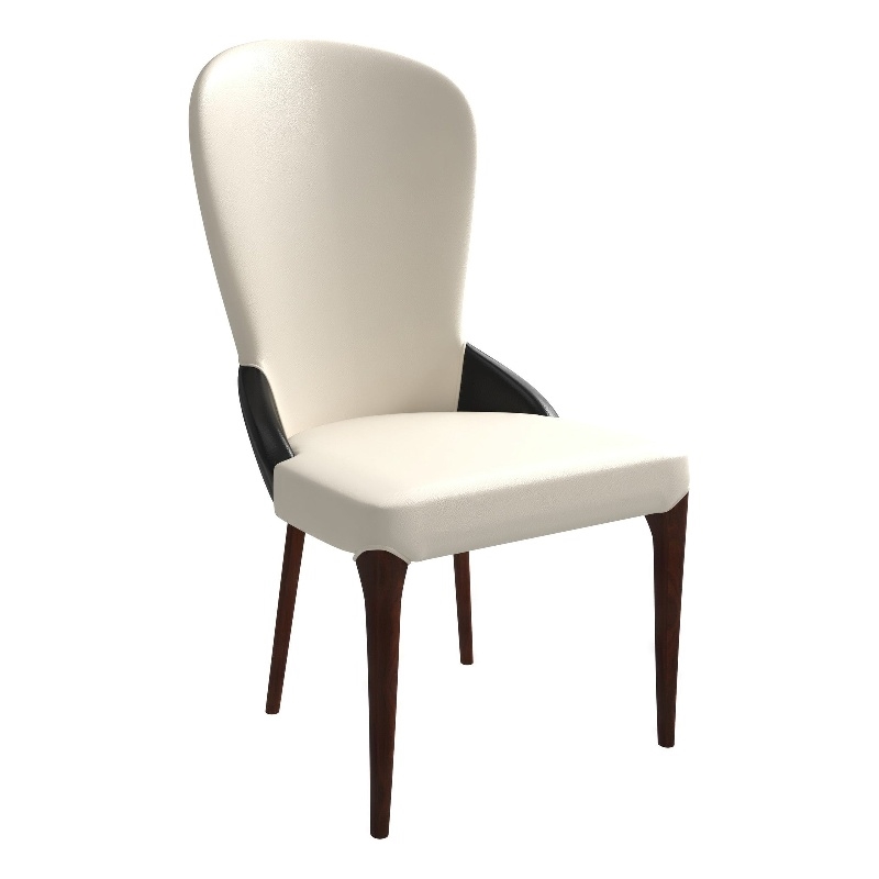 Leather Dining Chair Kitchen Accent Side Chair with Rubberwood Legs in Black