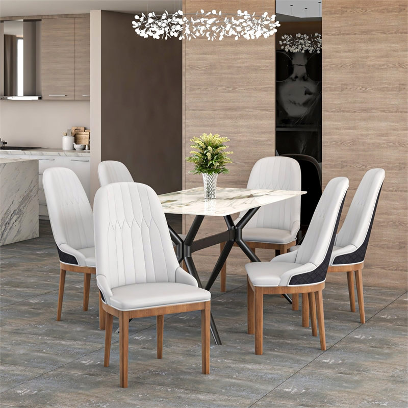 Leather Dining Chair with Rubberwood Legs and Diamond Stitching Back in Black