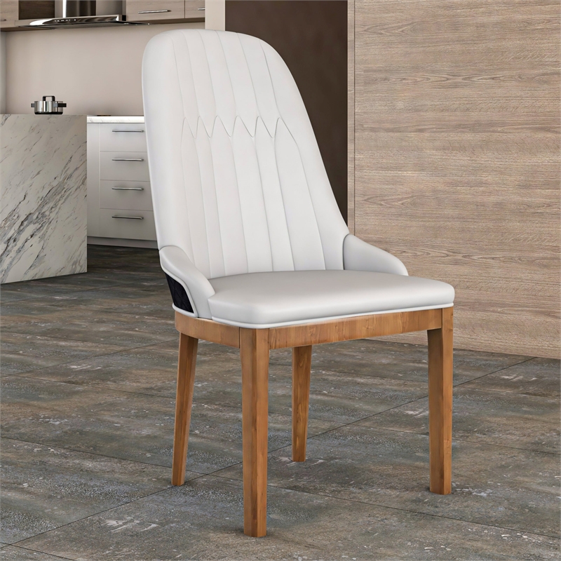 Leather Dining Chair with Rubberwood Legs and Diamond Stitching Back in Black