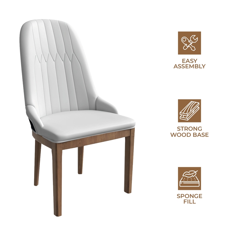 Leather Dining Chair with Rubberwood Legs and Diamond Stitching Back in Black