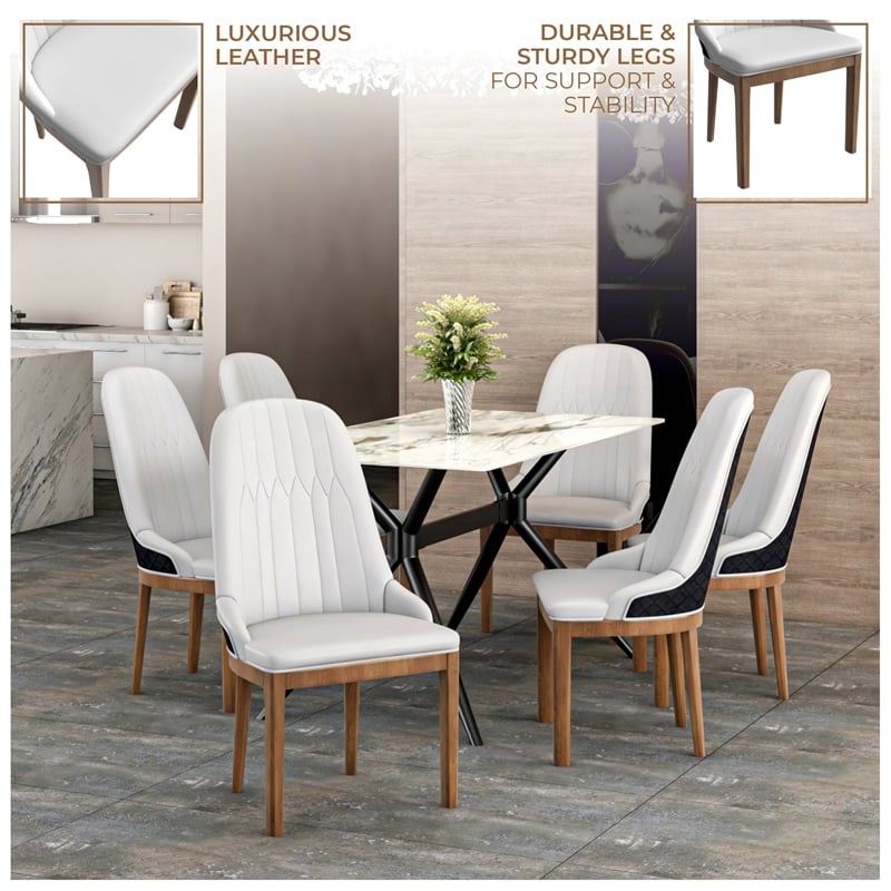 Leather Dining Chair with Rubberwood Legs and Diamond Stitching Back in Black
