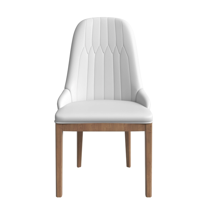Leather Dining Chair with Rubberwood Legs and Diamond Stitching Back in Black