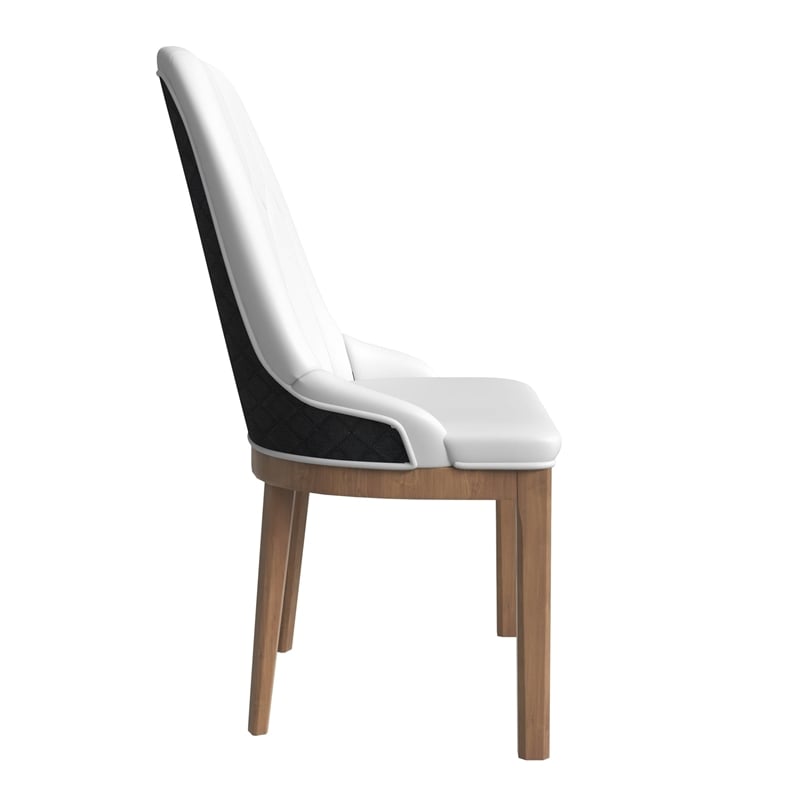 Leather Dining Chair with Rubberwood Legs and Diamond Stitching Back in Black