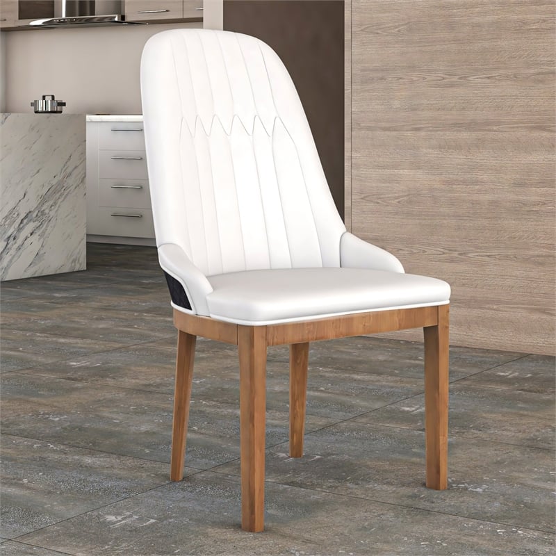 Leather Dining Chair with Rubberwood Legs and Diamond Stitching Back in Black