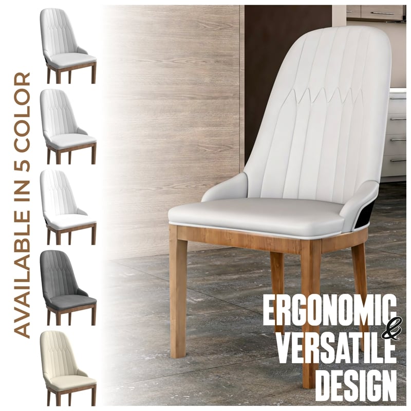 Leather Dining Chair with Rubberwood Legs and Diamond Stitching Back in Black