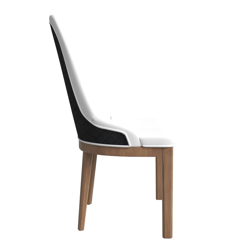 Leather Dining Chair with Rubberwood Legs and Diamond Stitching Back in Black