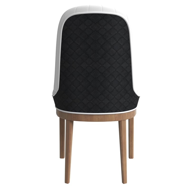 Leather Dining Chair with Rubberwood Legs and Diamond Stitching Back in Black