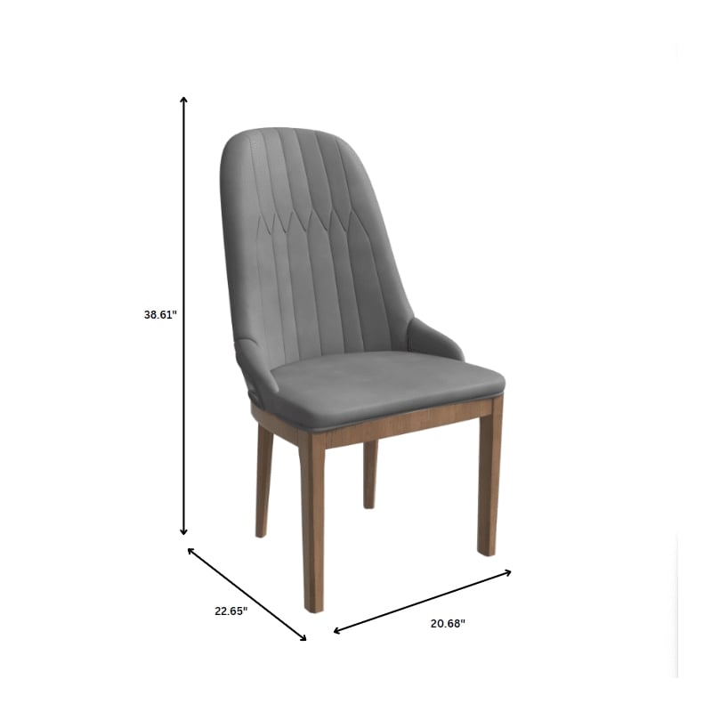 Leather Dining Chair with Rubberwood Legs and Diamond Stitching Back in Gray