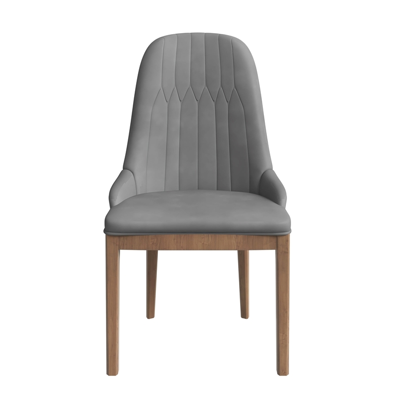 Leather Dining Chair with Rubberwood Legs and Diamond Stitching Back in Gray