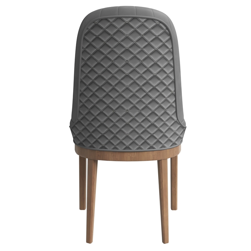Leather Dining Chair with Rubberwood Legs and Diamond Stitching Back in Gray