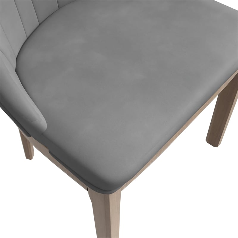 Leather Dining Chair with Rubberwood Legs and Diamond Stitching Back in Gray