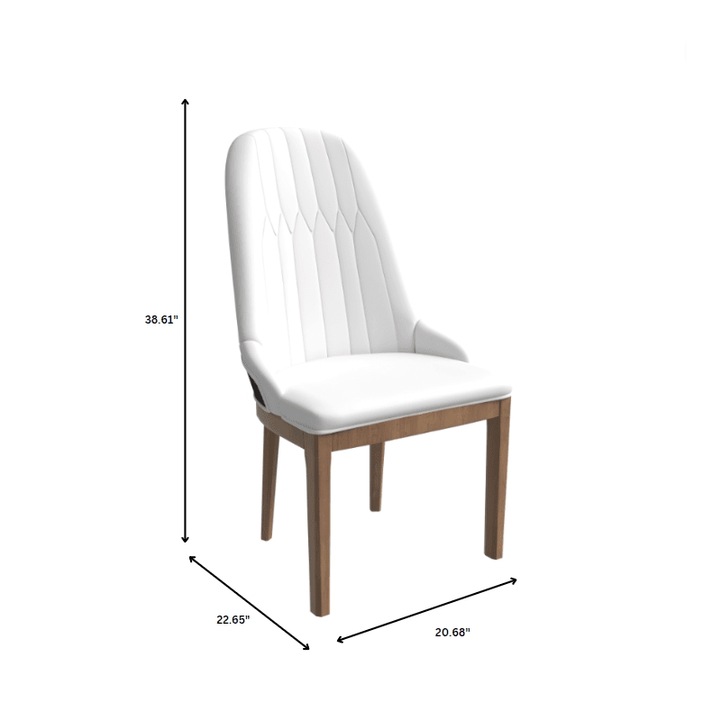 Leather Dining Chair with Rubberwood Legs and Diamond Stitching Back in White