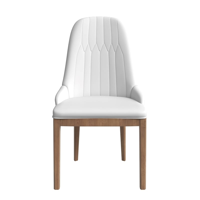 Leather Dining Chair with Rubberwood Legs and Diamond Stitching Back in White
