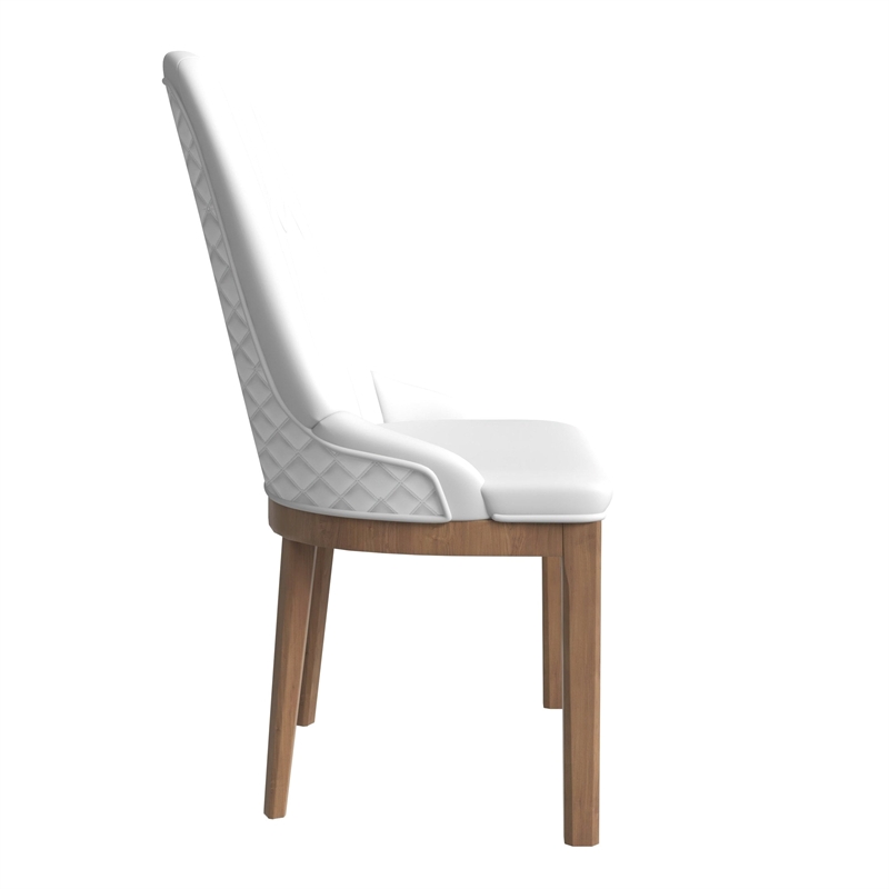 Leather Dining Chair with Rubberwood Legs and Diamond Stitching Back in White