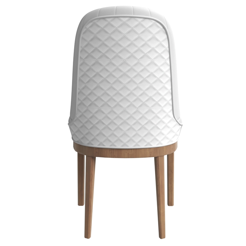 Leather Dining Chair with Rubberwood Legs and Diamond Stitching Back in White