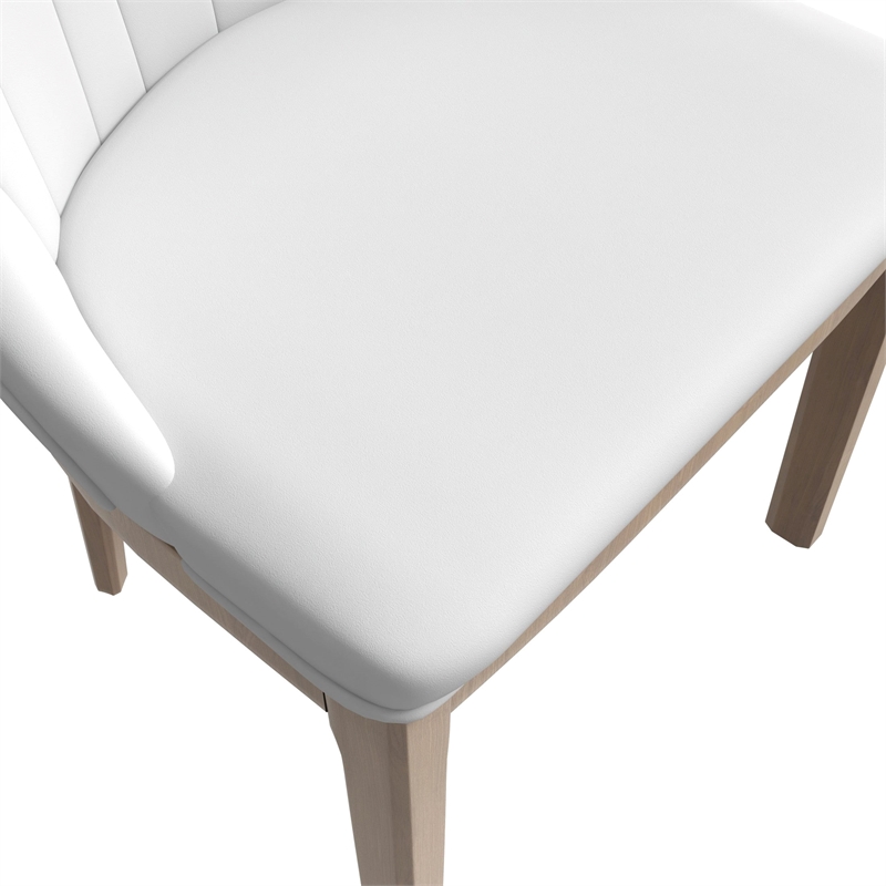Leather Dining Chair with Rubberwood Legs and Diamond Stitching Back in White